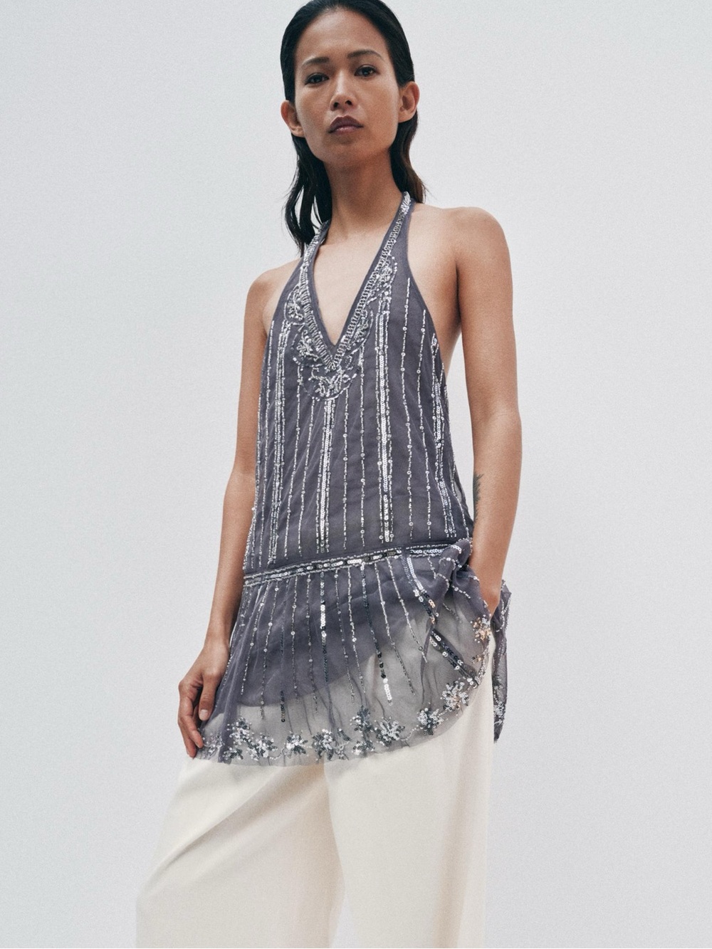ZARA SEQUIN HALTER MINI DRESS